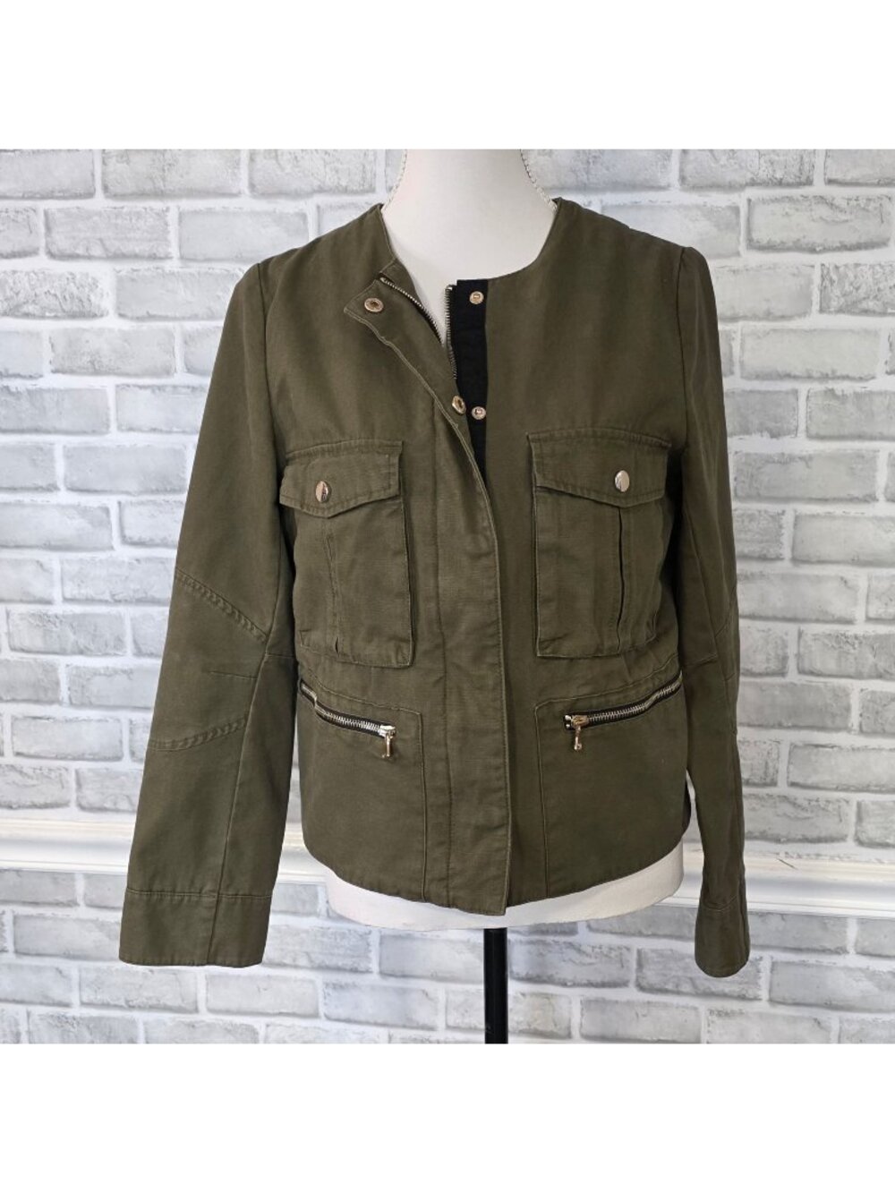 Pimkie Cotton Military Utility Jacket Army Green Minimalist Indie Sleaze M